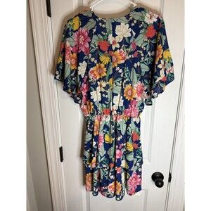 Umgee floral Print V-Neck Tiered Dress with  Detail On Sleeves boho spring small
